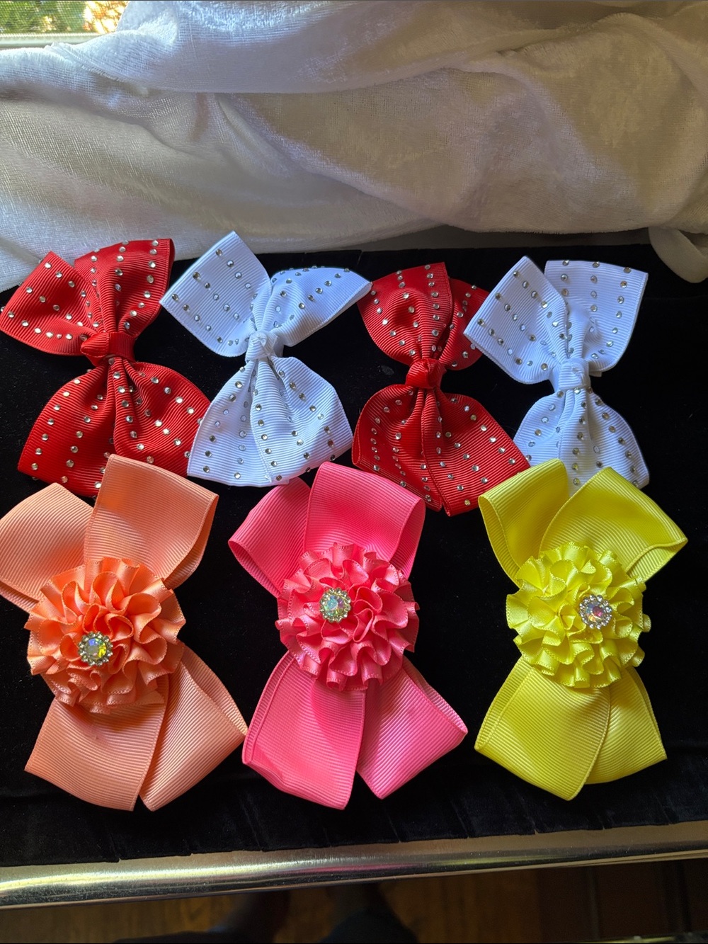 Kids Decorative Hair Bows Set - Red, White, Peach, Pink, Yellow